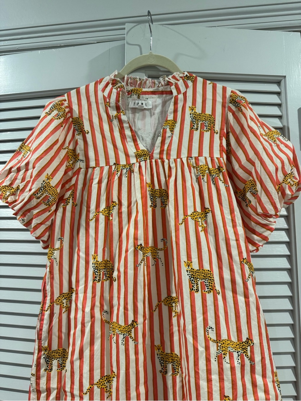 THML Coral & White Striped A-line Sundress with Cheetah Print - Picture 5 of 8